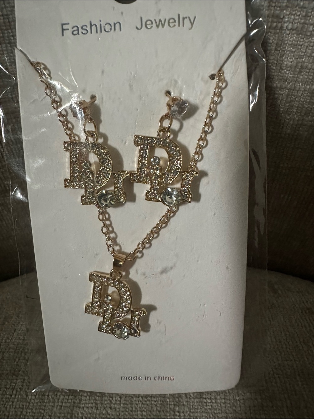 Gold Letter 'D' Pendant Necklace and Earring Set
